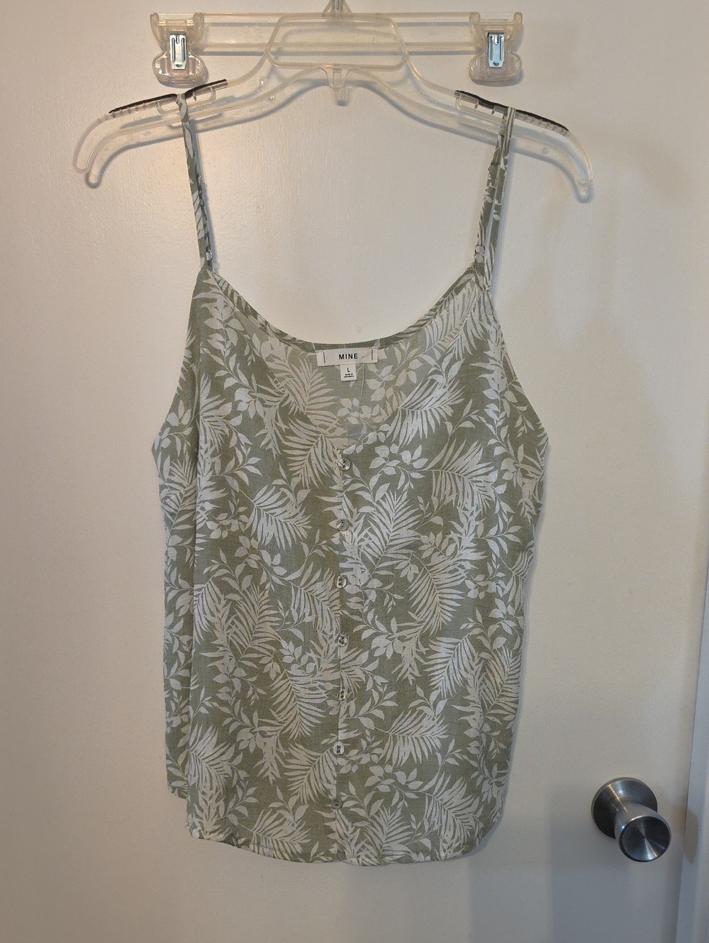 mine Light Sage Leaf-Print Button Front Cami